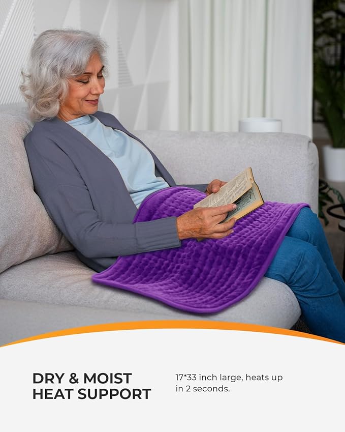 Heating Pad for Back Pain Relief & Cramps, CooCoCo Heating Pads with Auto Shut Off Large, 6 Heat Settings Electric Heated Pad, 18"x33", Dark Purple