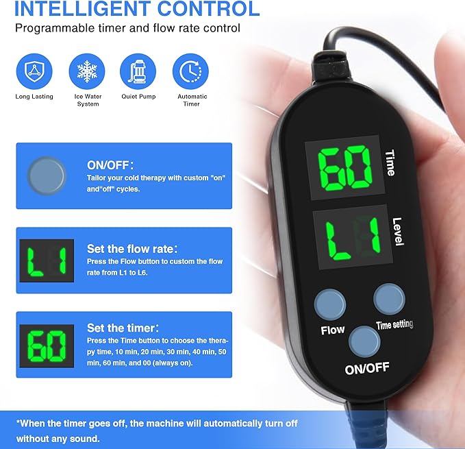 Cold Therapy Machine, Portable Ice Therapy Machine for Knee After Surgery with Programmable Timer & Flow Rate, Quiet Pump, Knee Pad, Cold Therapy Unit for Long-Term Relief and Recovery, Deep Blue