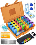 Monthly Pill Organizer 3 Times a Day – Yonlog Large Medicine Box with Weekly Travel Bag, Pill Cutter, Easy-Open Pick, Pill Taker Tool, and 2 Medication Stickers (Tea, 3 Times a Day)