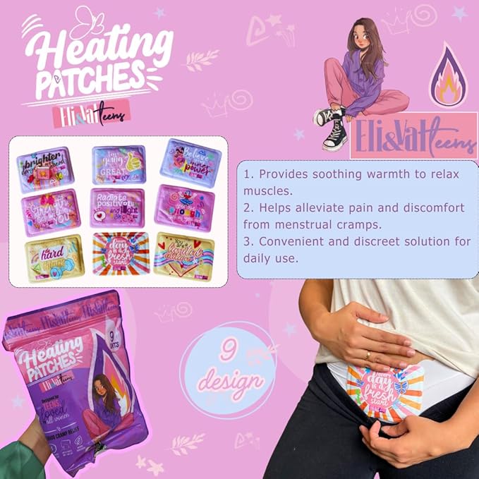 Period Heating Pad for Cramps – Period Kit for Teens, Tweens, Girls, and Women Essentials -Period Stuff -Disposable Heating Patches for Menstrual Cramp Pain Relief, Portable Heat Therapy