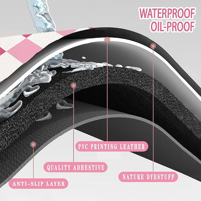Bulijojo Pink Plaid Anti Fatigue Kitchen Floor Mats Set of 2 Waterproof Kitchen Sink Runner Rug Standing Mat Cushioned Kitchen Rugs Comfort Doormat 17"x47"+17" x30“