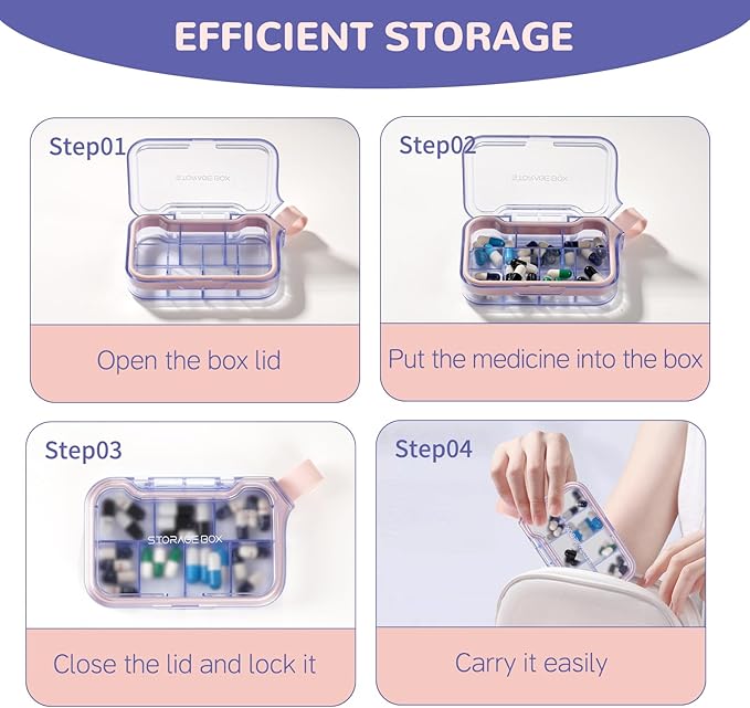 New Weekly Pill Organizer, Moisture-Proof Storage Case, Daily Travel Pill Storage Container, Travel Pill Box – Suitable for Vitamins, Dietary Supplements & Fish Oil(Purple)