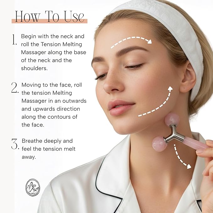 Mount Lai Rose Quartz Tension Melting Facial Massager for Face & Neck – Face Roller to Relieve Tension, Soothe Stress, Improve Circulation & Enhance Skin Radiance
