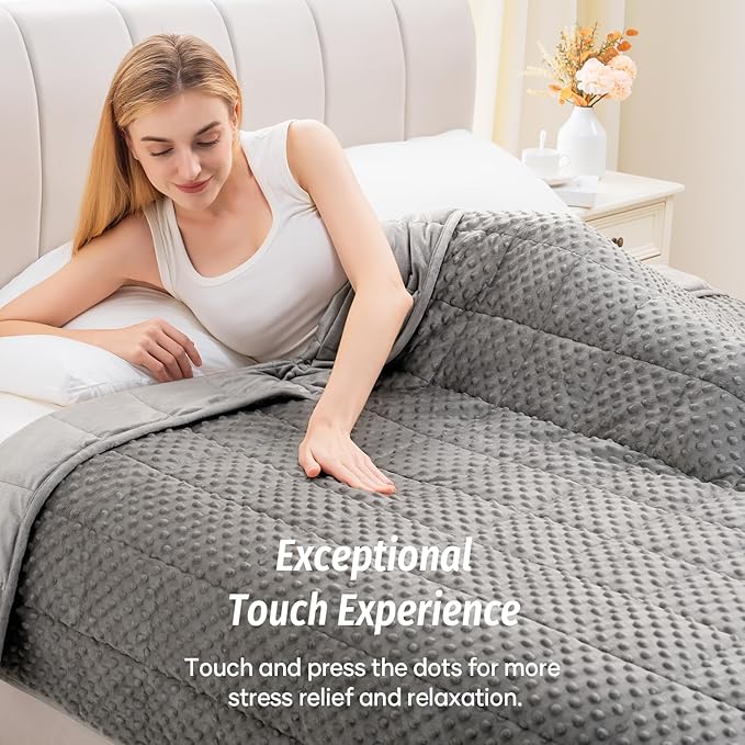 Wemore Minky Dot Weighted Blanket for Adults King Size 15 lbs, Soft Cozy Heavy Blanket for Bed and Couch, Breathable Blanket for All-Season with Glass Beads, Grey 80 x 87 inches