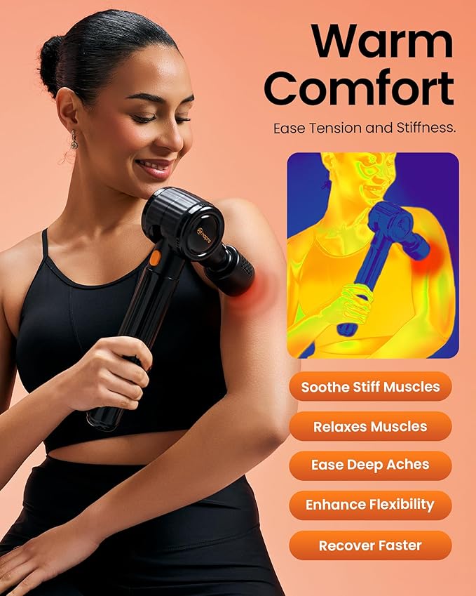NAPRE Massage Gun with Heat and Cold,Massage Gun Deep Tissue with Extension Handle & 3 Adjustable Angles,Handheld Percussion Back Massager for Muscle/Neck/Body Pain Relief with Case, Black