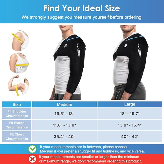ComfiTECH Dual-Gel Shoulder Arm Ice Pack Wrap with Extended 30-Min Cooling, Detachable Cold Pack & Flexible Gel Ice Sleeve for Volleyball Pitchers, Post-Workout Recovery, Muscle Relaxation, Medium