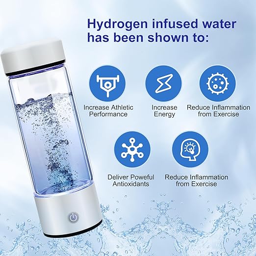 Hydrogen Water Bottle Generator, Glass Portable Hydrogen Water Bottle with SPE PEM Technology Hydrohealth, Ion Bottles Hydrogen Water Ionizer for Office, Home, Travel, Daily Drinking