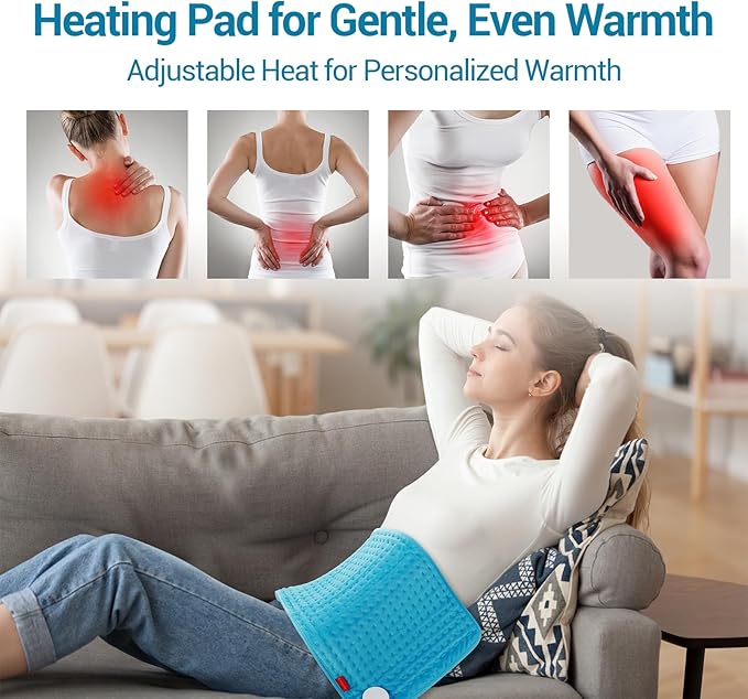 Comfytemp Heating Pad for Back & Period, Electric Extra Large Heat Pad, Birthday Gifts for Women Mom Dad & Mother Day Gift, Moist Neck Shoulder Legs Knee Abdomen Heated Pad Washable, 12"x24", Sky Blue