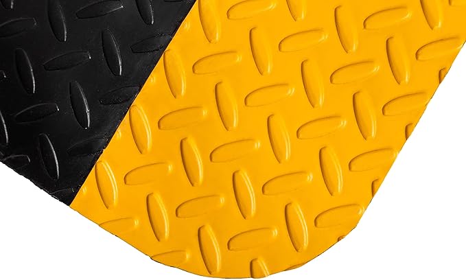 Tapetes Niva® Anti Fatigue Mat, Diamond Plate Finish, Foam Interior. for Kitchen, Garage, Industry, or Harsh use, Industrial Grade. (Yellow Stripes, 36" L x 24" W x 0,82" Th)