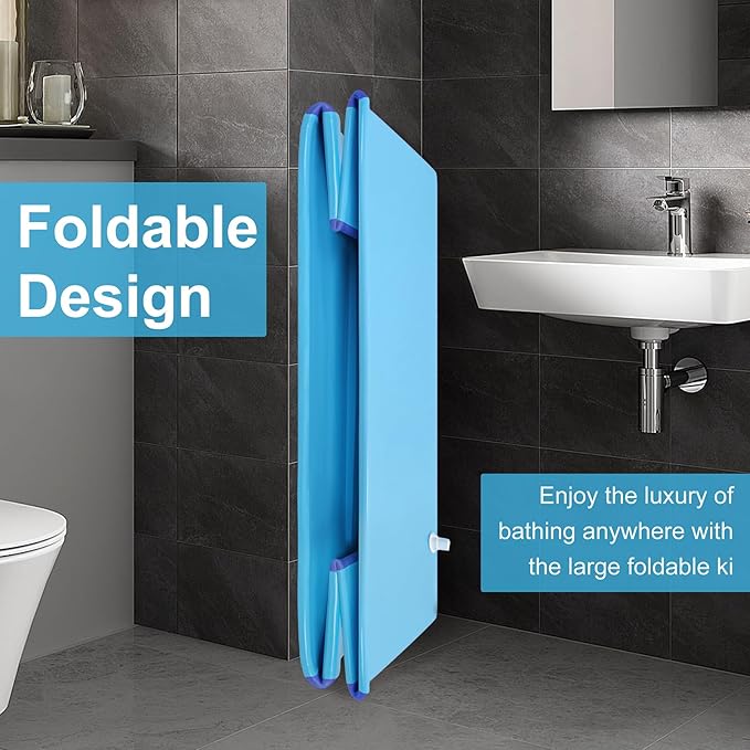 Portable Bathtub for Adults 39 Inch Large Folding Bathtub SPA Soaking Standing Collapsible Tub Soaking Hot SPA and Ice Bath Tub (Blue)