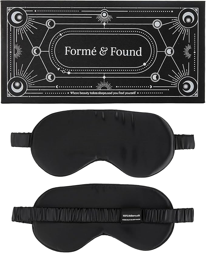 Formé & Found Formé & Found Luxury Silk Sleep Mask, 100% 6A Mulberry Silk Eye Mask for Sleeping, 22 Momme Weighted Sleep Mask for Men & Women, Eye Mask for Sleep, Blackout Sleeping Mask (Black)