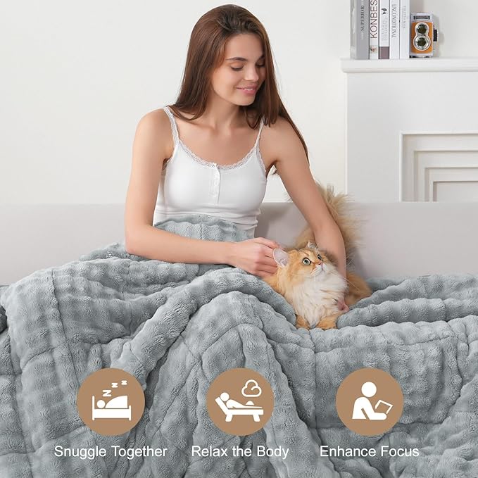 Cottonblue Bubble Weighted Blanket 20lbs for Queen Ded - Ultra Soft, Cozy Comfort Sherpa Faux Fur Blanket for Relax and Sleep, Heavy Bed Blankets with Cemaric Beads, 60x80 Inches, Grey