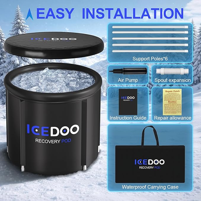 Ice Bath Tub with Cover for Athletes XL Portable Cold Plunge Tub - 119 Gal Capacity Athletes Foldable Multi-Layered Ice Bath for Home, Gym & Outdoor