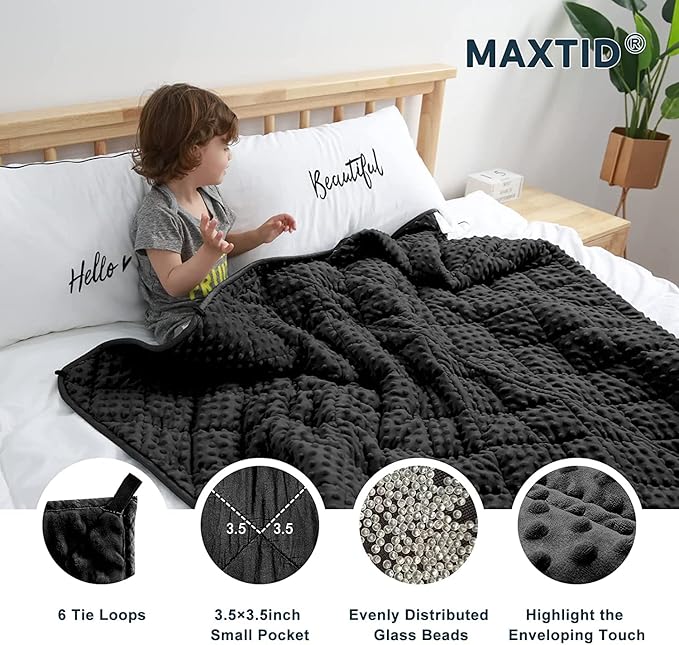 MAXTID 5 Pound Weighted Blanket for Kids Reversible Heavy Sleep Blankets Washable Weighted Blanket Design for Boy (Black 5lbs 36x48 inches)