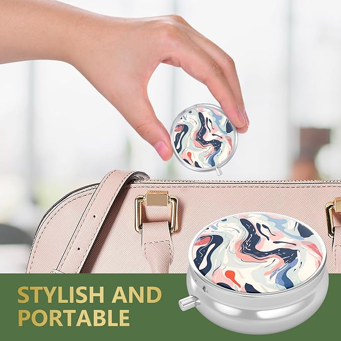 Nipichsha Pill Box, Small Pill Case for Purse & Pocket, Cute Travel Medicine Organizer, Portable Medicine Container Holder to Hold Vitamins, Medication, Fish Oil & Supplement, A05-Art Style Pattern