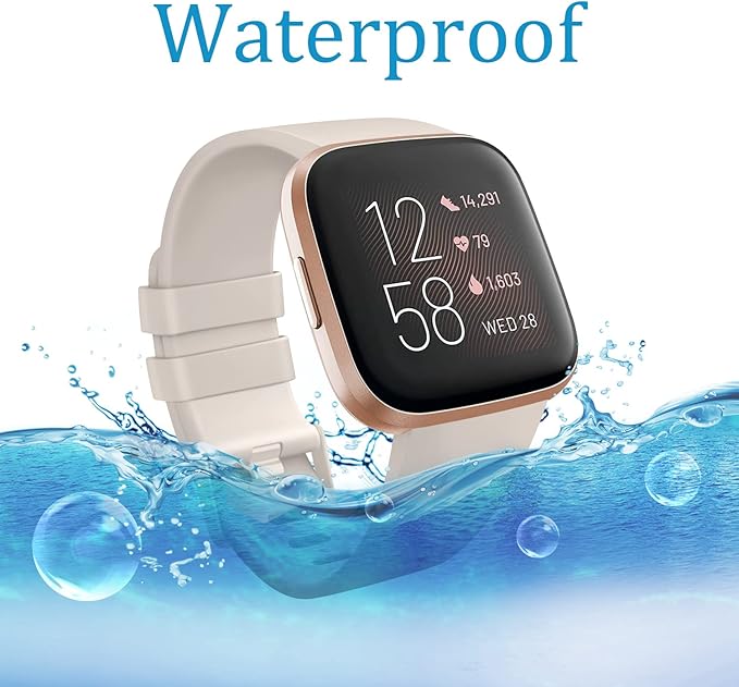 Mugust Sport Bands Compatible with Fitbit Versa 2 / Fitbit Versa/Versa Lite/Versa SE, Classic Soft Silicone Replacement Wristbands Straps for Fitbit Versa 2 Smart Watch Women Men (Small,Starlight)