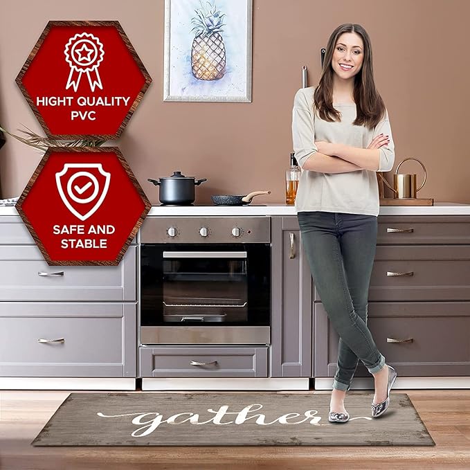 J&V TEXTILES Kitchen Mat Cushioned Anti Fatigue Floor Mat,19.6"x55", Thick Non Slip Waterproof Kitchen Rugs and Mats, Standing Mat for Kitchen,Floor,Home,Office,Desk,Sink,Laundry (Gather)