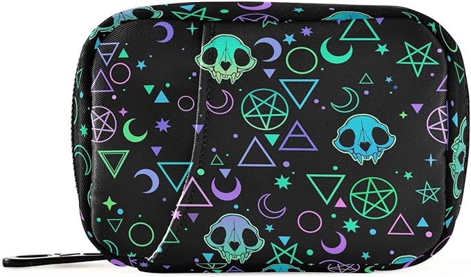 Magic Symbols Skulls Pill Box 7 Day Pill Case Travel Pill Organizer Bag Container for Medicine with Zipper Portable Weekly Case Compact Size for Medicine, Vitamin, Supplement