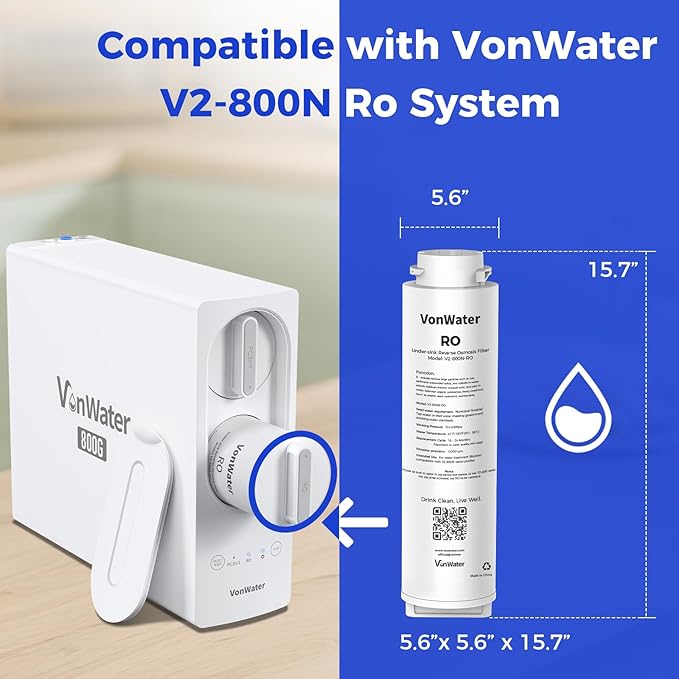 𝟴𝟬𝟬𝗚 𝗥𝗢 Filter Replacement, for 𝗩𝟮-𝟴𝟬𝟬𝗡 Undersink Reverse Osmosis System, NSF/ANSI 372 Certified, 24 Months Lifetime, Reduce TDS PFAS