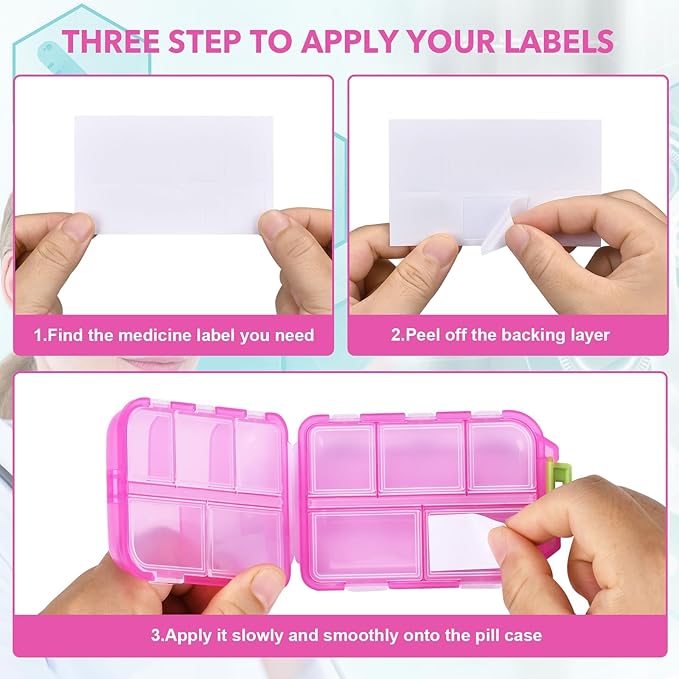1 Pack 10 GRIDS Travel Pill Organizer Box with 189 Labels - Travel Medicine Case Kit - Pocket Daily Pharmacy Container - Travel Medication Holder Dispenser for Fish Oil Vitamin Supplement Storage
