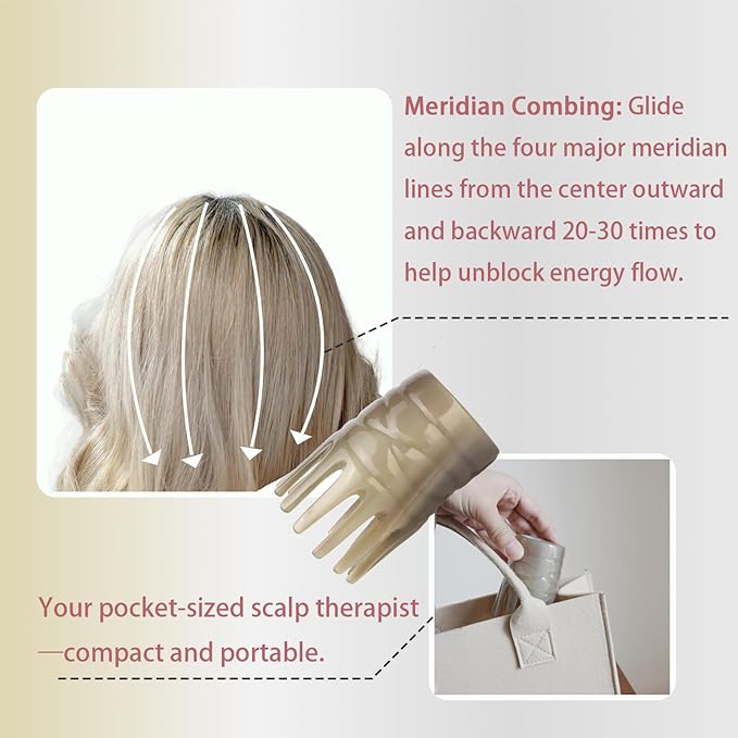 Head Spa Comb – Wide Tooth Natural Horn Comb for Scalp & Hair Care, Ox Horn Scalp Massage Comb, Gua Sha Comb for Relaxation, Exfoliating Shampoo Brush & Hair Growth Tool