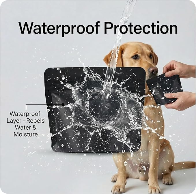 Reusable Pet Pill Pouches for Light Medicine,- 200pcs Capacitywith Zippered Seal, Zippered Medicine Bags with Fun Labels,Waterproof for Medications, Vitamins, Treats (Black Dog)