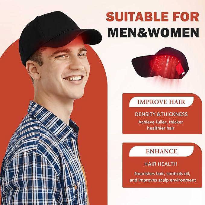 LLLT Laser Hair Growth Cap for Thinning Hair, 650nm Red Light Therapy Hair Regrowth Treatment, Full Scalp Coverage, Hands-Free & Rechargeable Hair Loss Solution for Men & Women, Black