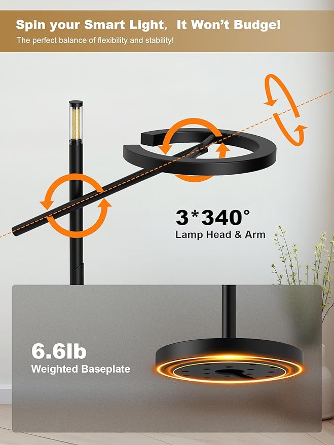 GLOWRIUM Smart Light Therapy Lamp, 10000 Lux UV-Free Sun Lamp, 2700-6500K Floor Lamp Therapy Light, Stepless Dimmable Energy Sunlight with App & Remote, Timer, Cozy Light Settings for Winding Down