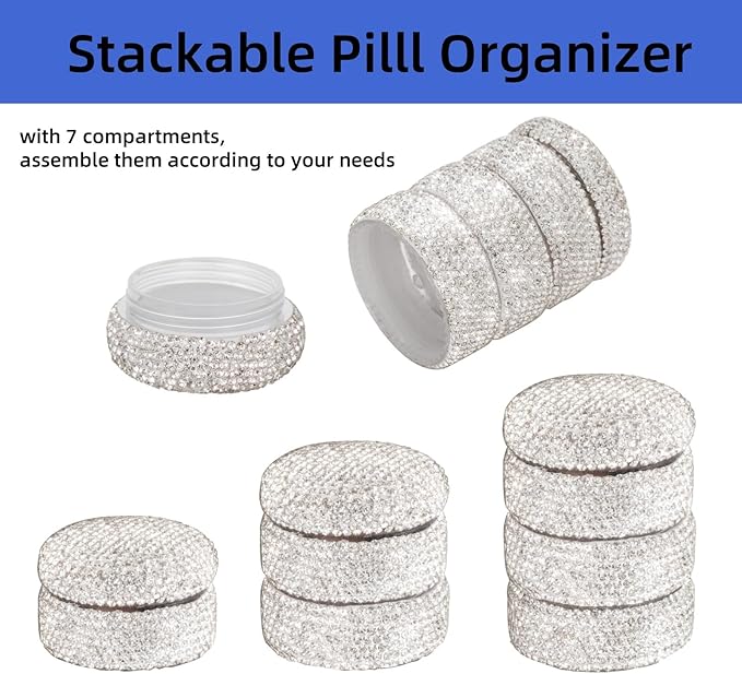 Pill Organizer Travel Medicine Supplement Organizer Weekly Pill Box 7 Day Daily Vitamin Cases Portable Stackable Pill Caddy for Women(Colorful)