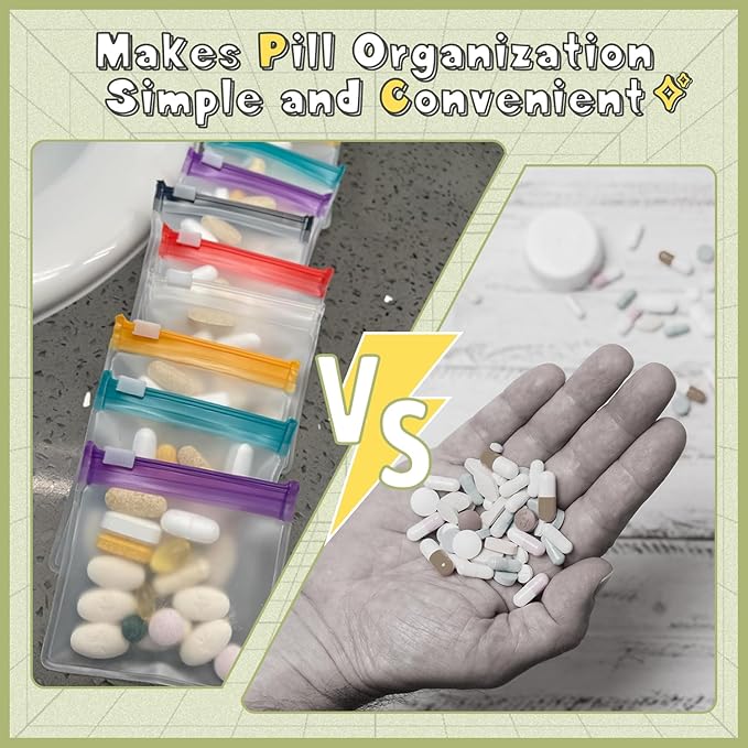 Pill Pouch Bags Reusable Travel Pill Pouches with Labels Set 35 Pcs Pill Baggies Daily Medicine Pill Organizer Small Medicine Bag Self Seal Plastic Pill Packets with Slide Lock (7 Colors)