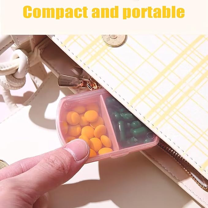 4PCS Small Pill Case Travel Pill Box Cute Pill Organizer for Purse Portable Daily Medicine Organizer 2 Compartment Pill Holder for Vitamins, Fish Oil, Supplements