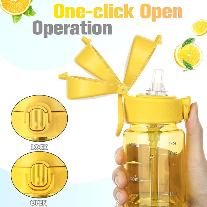 GOPPUS 17oz Kids Water Bottle for School -Straw, Leak-Proof Tritan Sports Bottle Time Marker Reusable for Girls Boys