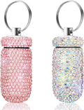 2 Pack Portable Pill Case Bling Rhinestone Pill Container Box Waterproof Medication Holder Organizer Bottle with Keychain for Outdoor Camping Travel Purse Pocket