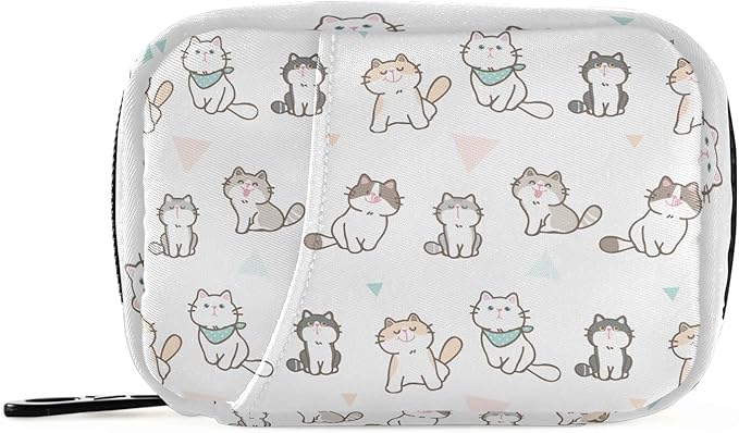 Pill Box Cute Cat 7 Day Pill Case Travel Pill Organizer Bag with Zipper Portable Weekly Vitamin Medicine Supplement Holder Pouch Bag