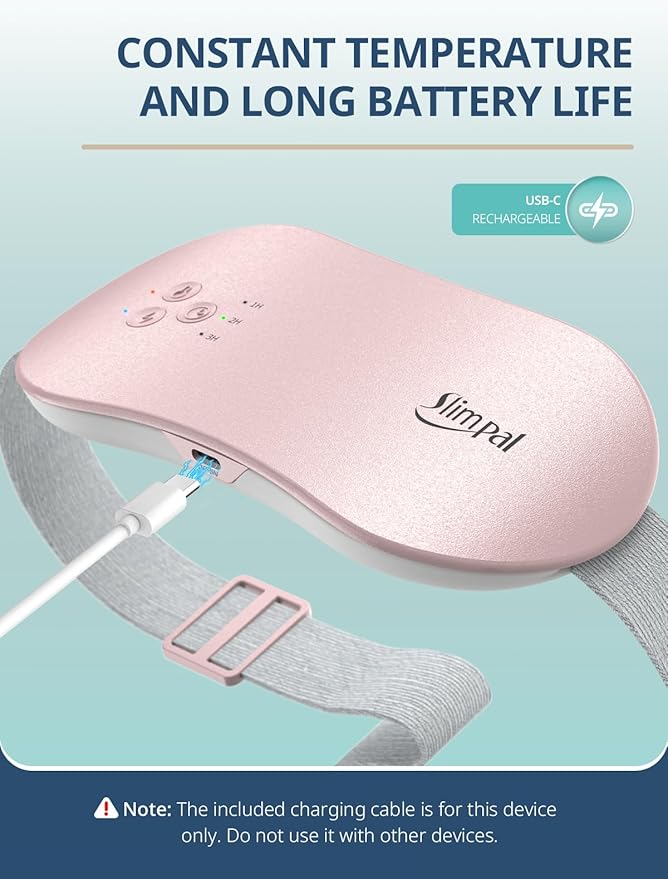 Slimpal Portable Heating Pad for Period Cramps, Electric Cordless Heating Pad for Menstrual Cramps Relief, 3 Timer Auto Off Setting, Wearable Heat Pad Belt for Her Women Girl Wife, Pink