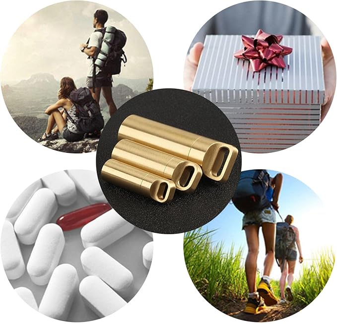 Brass Seals Bottles Keychain,Portable Waterproof Pill Case Key Chain, Mini Canister Medicine Capsule Bottle Pill Container for Outdoor Camping & Travelling EDC Tool, Small
