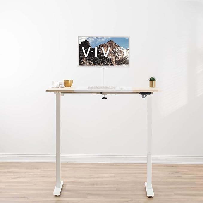 VIVO Electric 47 x 24 in Standing Desk, Memory Height Adjustment, White and Light Wood, DESK-E144WC