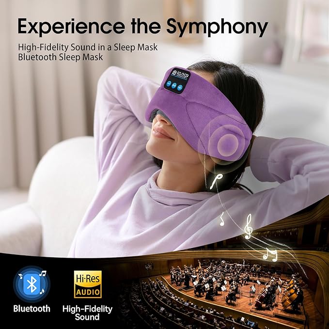 LOVE EYE Sleep Headphones Bluetooth 5.4 Sleeping Eye Mask Wireless Music Earphones with HD Speakers for Side Sleepers Total Blackout Cotton Mask for Travel, Home, Office, Unique Gifts