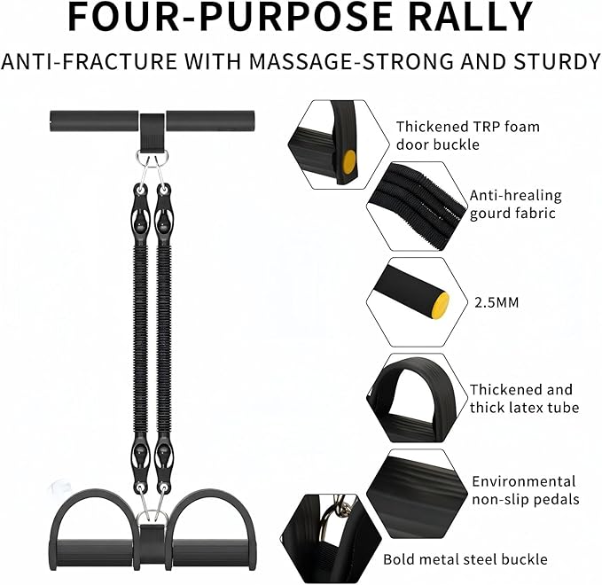 Multifunction Tension Rope, 2 Tubes Stretch Yoga Pedal Tension Strap, Adjustable Resistance, Tension Rope Fitness Equipment