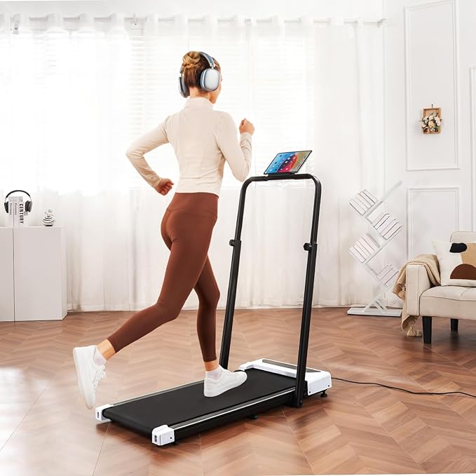 GTPLAYER Walking Pad Treadmill with Adjustable Height Handle Bar, 3HP Quiet Foldable Under Desk Treadmill, Portable Treadmills for Home 350LBS with Remote Control LED Display