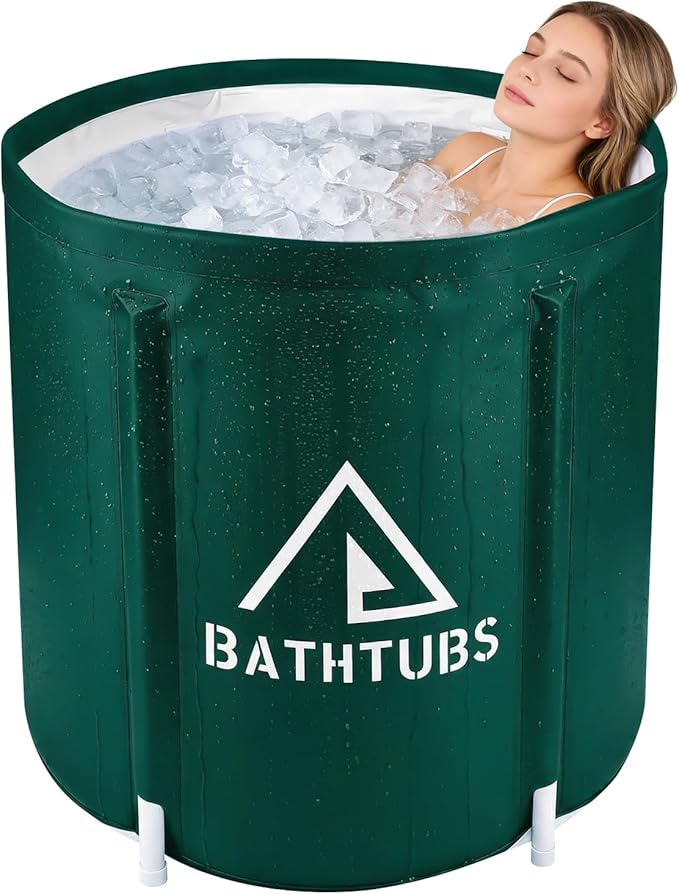 STARBRILLIANT Portable Foldable Bathtub, Collapsible Adult Travel Bath Tub for Camping, Home & Spa, Space-Saving Storage, Durable PVC Material (Dark green, 27inch)