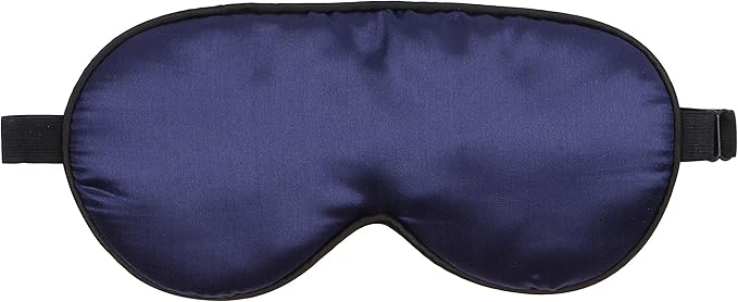 Silk Sleep Mask with Adjustable Strap, Blocks Out Light and Helps Sleep Better | Eye Mask for Yoga, Shift-Work, Migraines, Puffy Eyes | Blindfold Comes in a PE Zip Bag (Navy Blue)