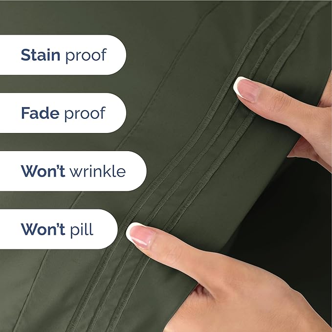 Full Size 4 Piece Sheet Set - Extra Soft, Breathable & Cooling - Hotel Luxury Durable Bed Sheets for Women & Men - Deep Pockets, Easy-Fit & Wrinkle-Free - Dark Olive Grey Oeko-Tex