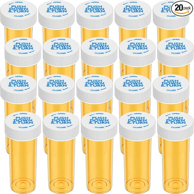 Empty Plastic Medicine Pill Bottles with Child Resistant Caps, 6 Dram Small Prescription Medicine Containers Travel Pill Vials Clear Pill Case Organizers (20 Pack)