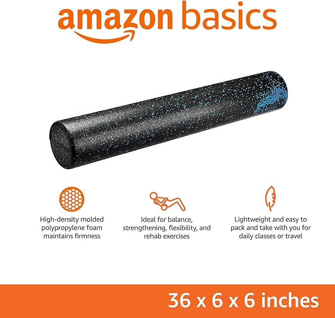 Amazon Basics High Density Foam Roller for Exercise and Recovery, 36 Inches, Blue Speckled