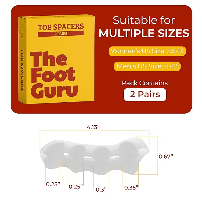 2x Pairs Orthopedic Toe Spacers - Toe Separators for Men & Women, Bunion Corrector, Hammer Toe Straightener, Yoga Toe Spacers, Toe Spreaders for Foot Pain Relief -Kubbar