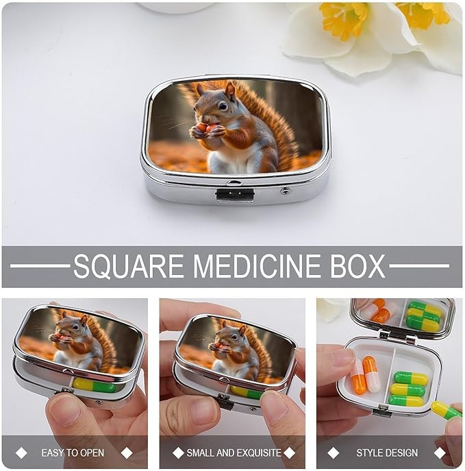 Pill Box 2 Compartment Medicine Pill Case Adorable Animal Printed Portable Pill Box Travel Pill Organizer for Pocket Purse Daily Medicine Vitamin Box Fish Oil Box Supplement Box