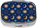 2-Compartment Medicine Pill Case, Vintage Astrology Star Sun Moon Portable Pill Box for Pockets Purse Tote Bag, Pill Box Decorative Vitamin Organizer Unique Gift