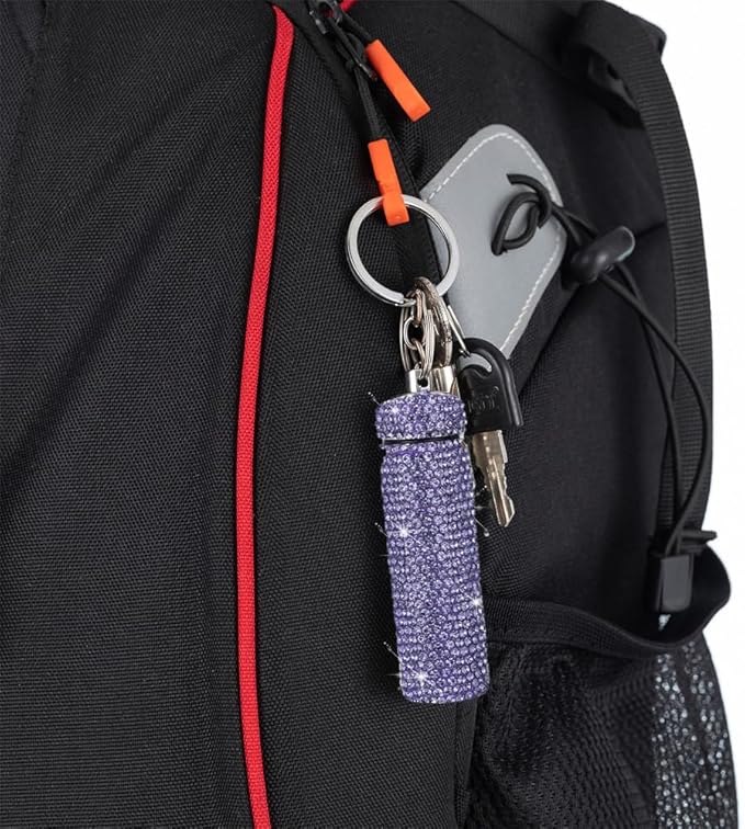 Bling Rhinestone Pill Case Portable Waterproof Pocket Pill Holder Bottle Storage with Keychain for Travel, Outdoor, Camping (Purple)