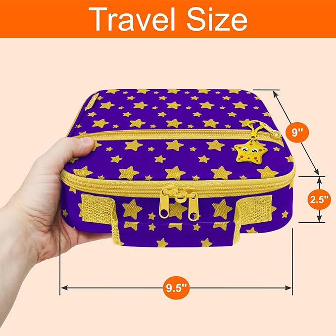 Medium Travel Pill Bottle Organizer, Child Medicine Bag with Zipper Toy, Carrier for Kids Medications and Medical Supplies - Yellow Stars